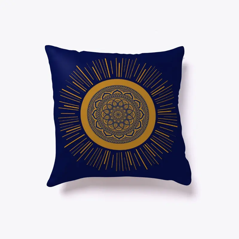 BLUE AND GOLD MANDALA PILLOW 